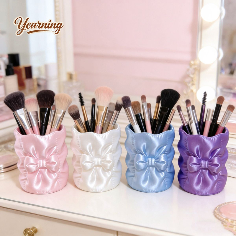 Luxury Skincare Organizer - Luxury Round Bow Silk Makeup Brush
