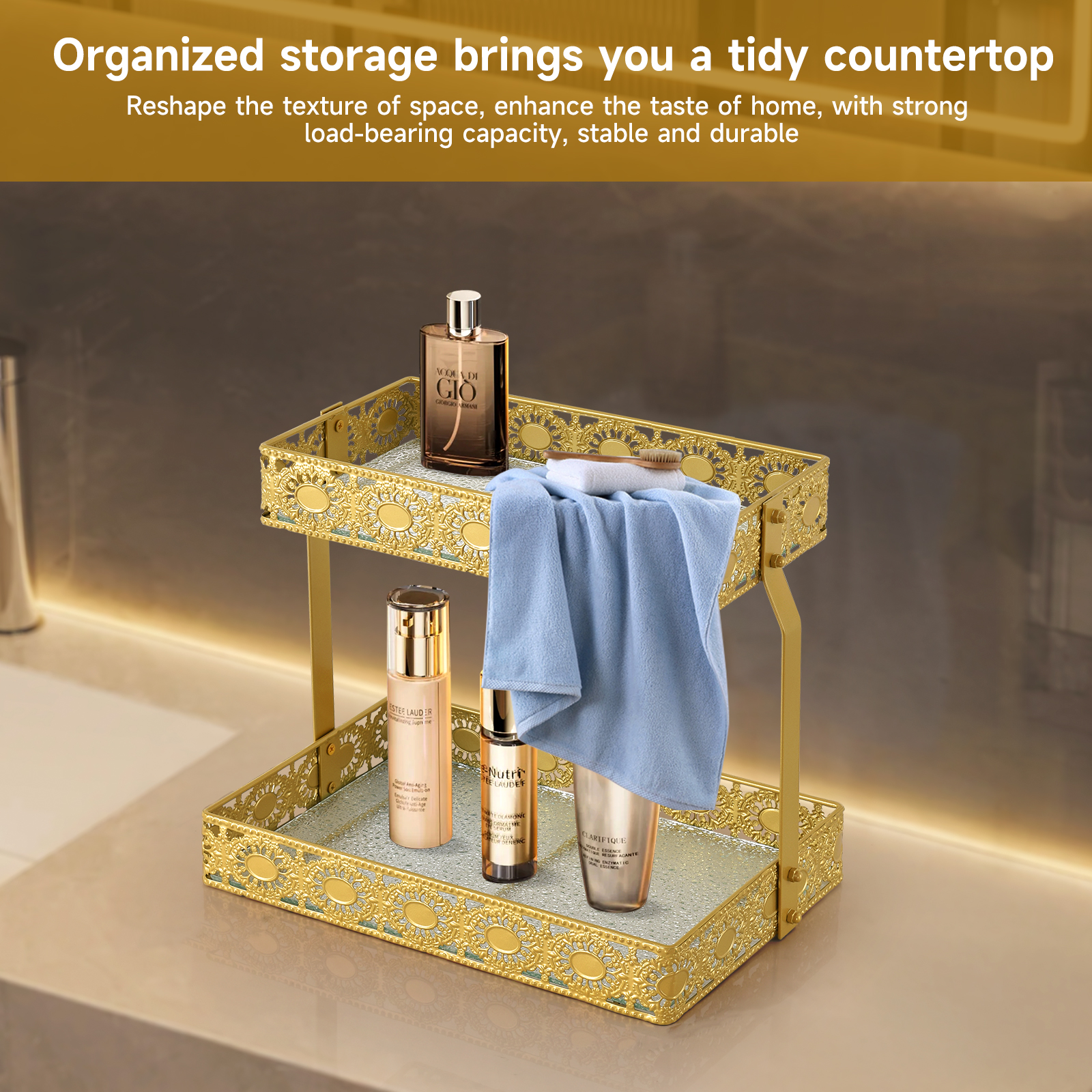 Luxury Skincare Organizer - Double-Layer Glass Storage Tray with Portable